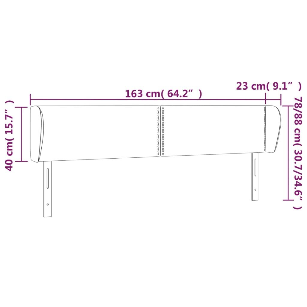 Sängynpääty korvilla, harmaa, 163x23x78/88cm, keinonahkaa hinta ja tiedot | Sängyt | hobbyhall.fi