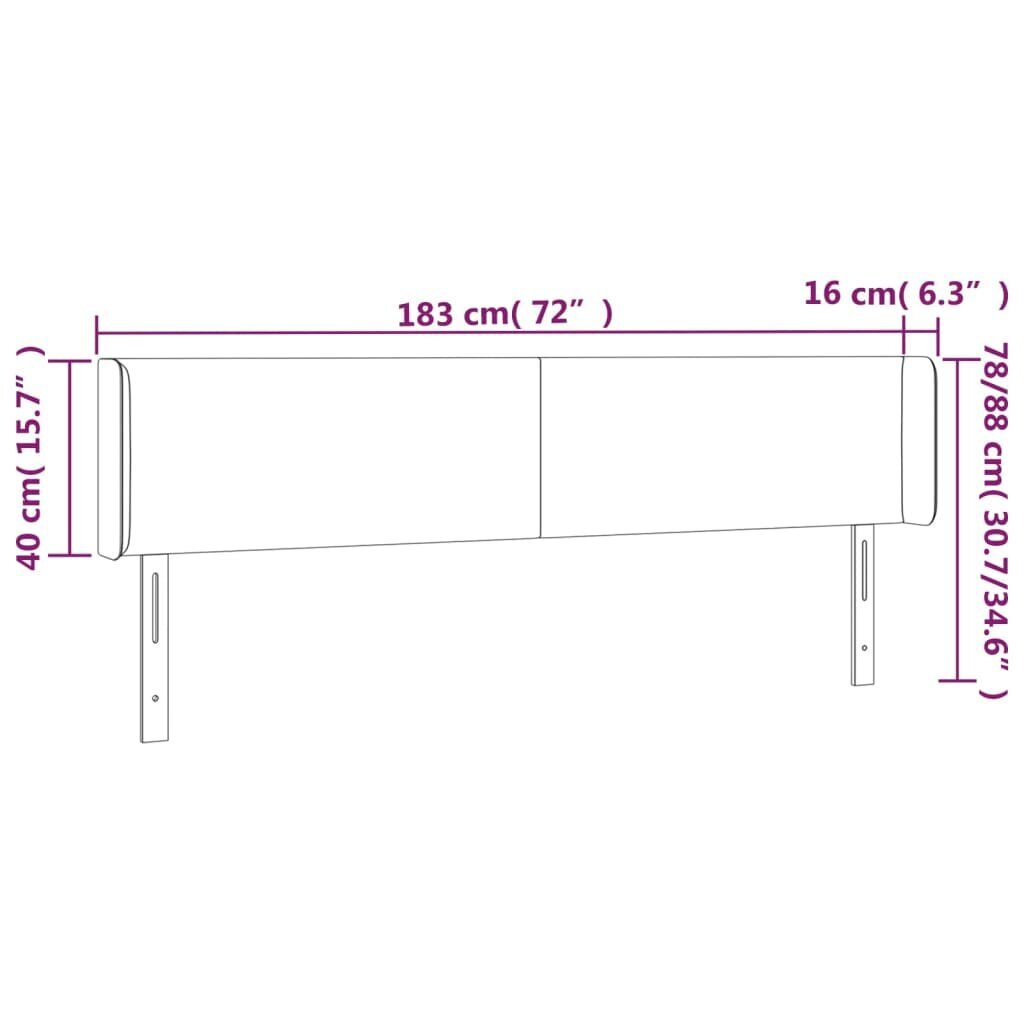 Sängynpääty korvilla, harmaa, 183x16x78/88cm, keinonahkaa hinta ja tiedot | Sängyt | hobbyhall.fi