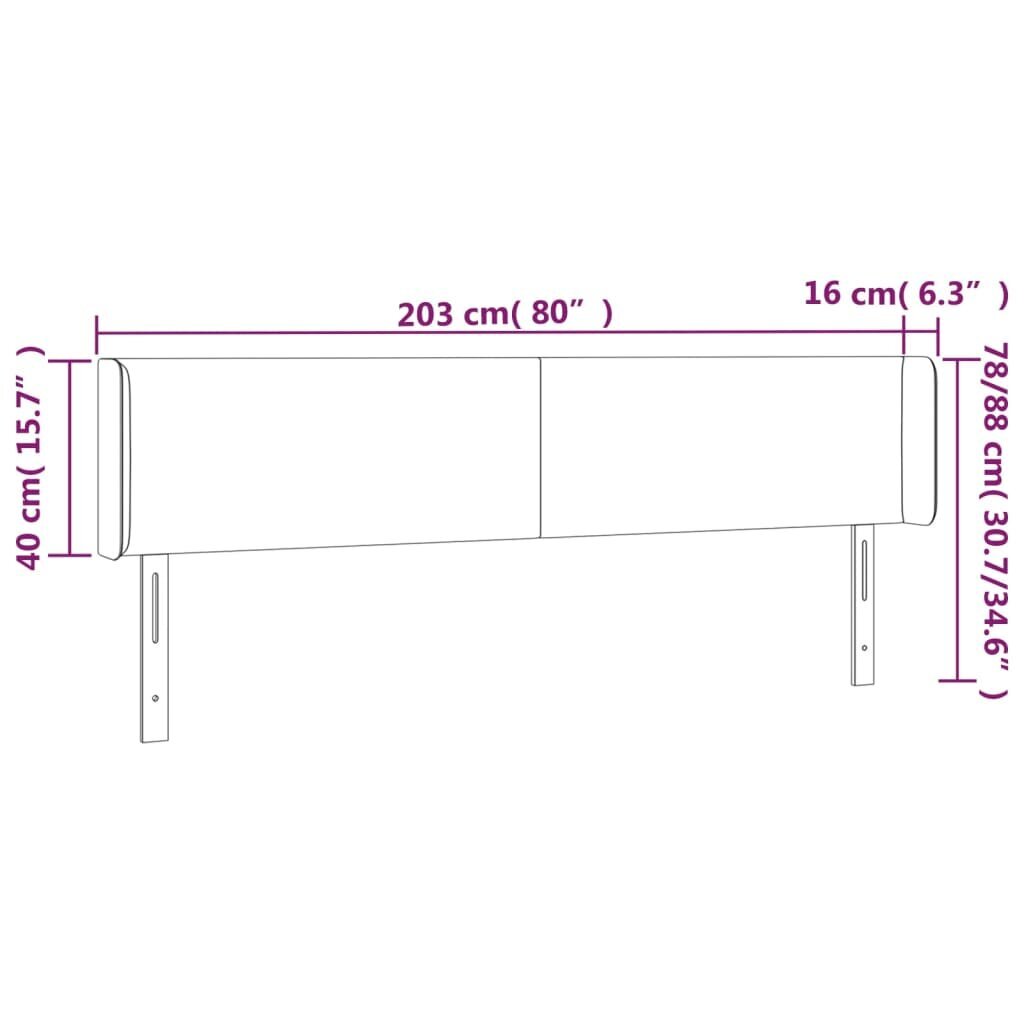 Sängynpääty korvilla, harmaa, 203x16x78/88cm, keinonahkaa hinta ja tiedot | Sängyt | hobbyhall.fi