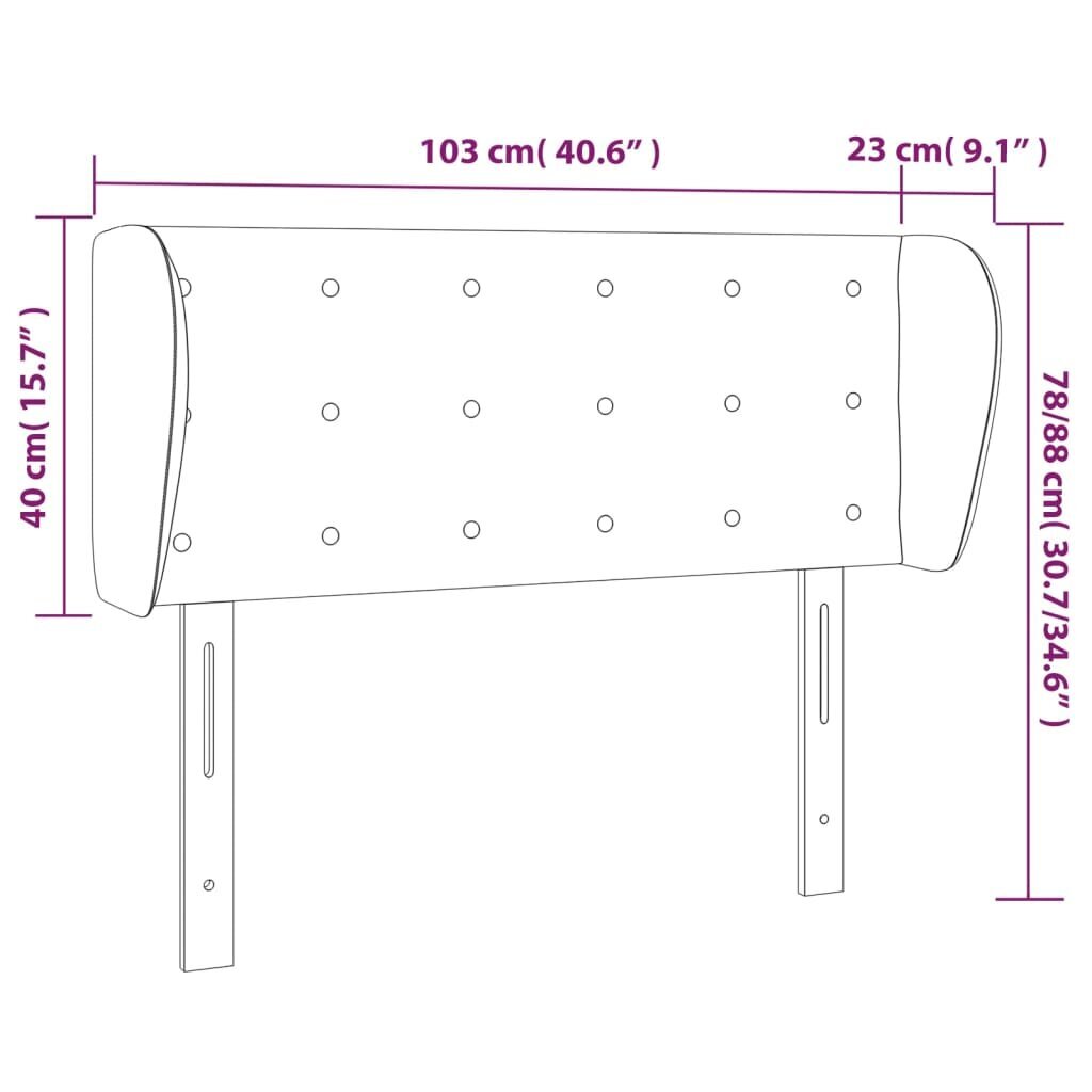 Sängynpääty korvilla, harmaa, 103x23x78/88cm, keinonahkaa hinta ja tiedot | Sängyt | hobbyhall.fi