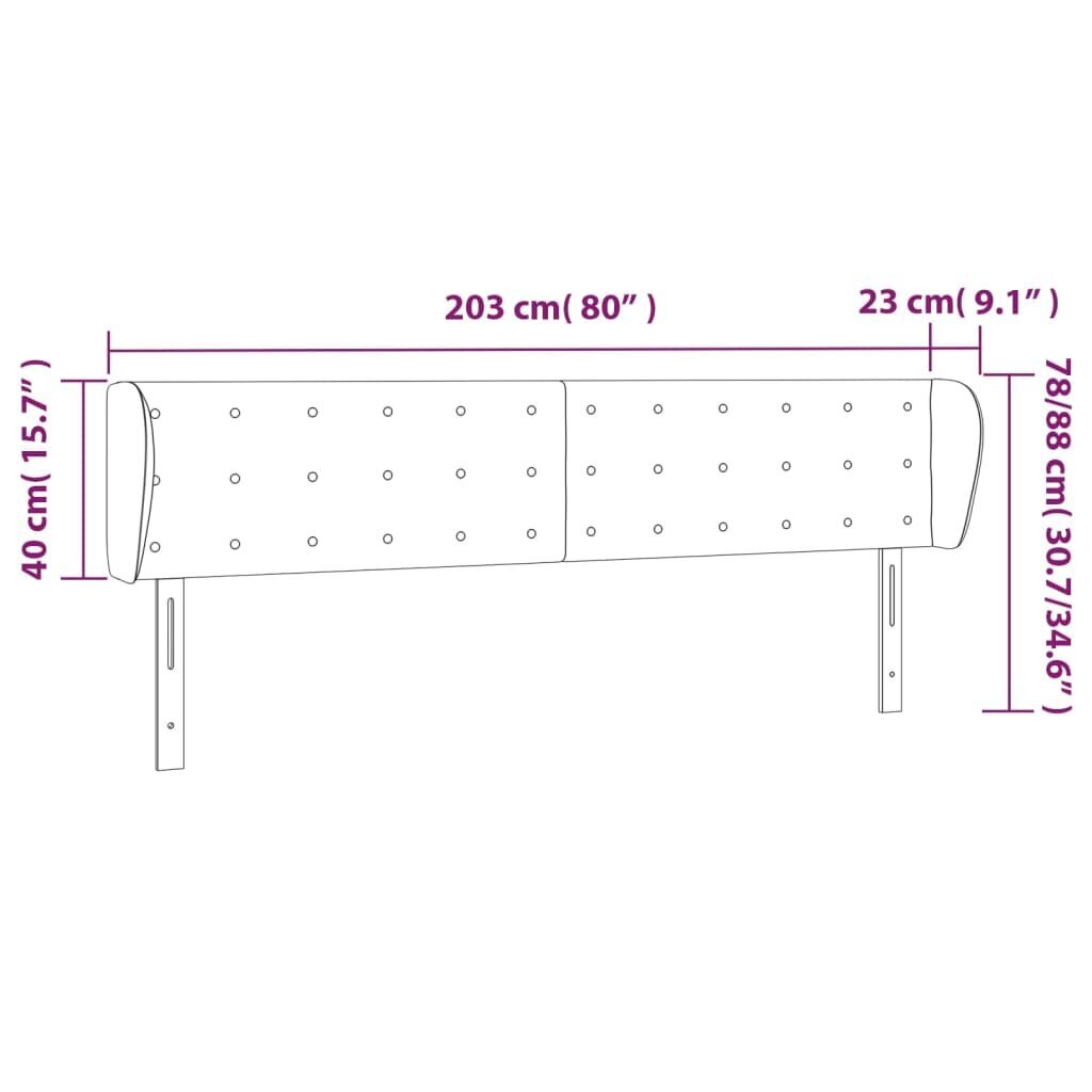 Sängynpääty korvilla, harmaa, 203x23x78/88cm, keinonahkaa hinta ja tiedot | Sängyt | hobbyhall.fi