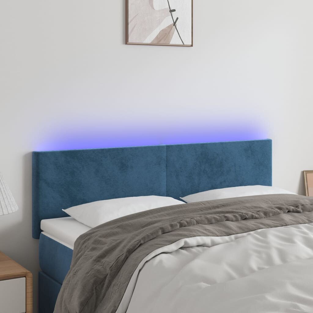 Sängynpääty LED-valolla, Velvet, 144x5x78/88cm, tummansininen hinta ja tiedot | Sängyt | hobbyhall.fi