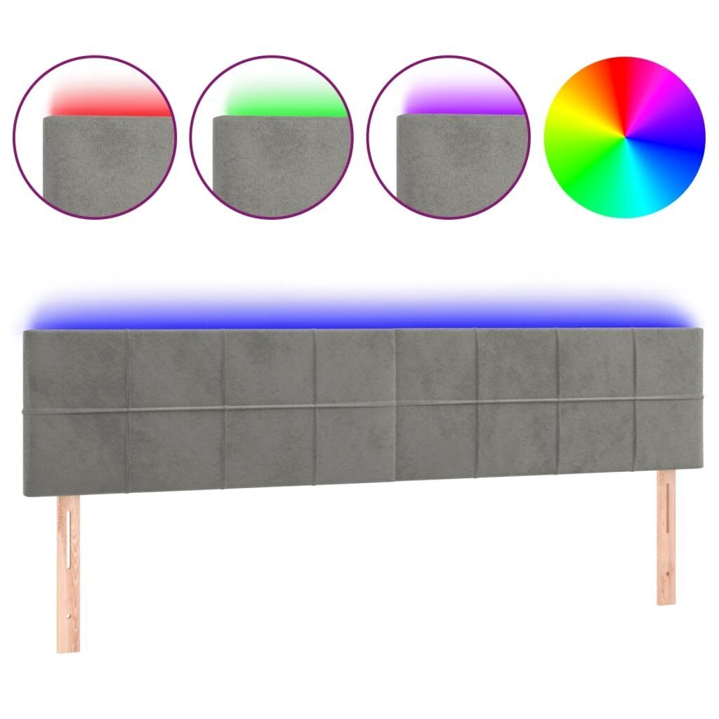 Sängynpääty LED vidaXL, Velvet, 200x5x78/88cm, vaaleanharmaa hinta ja tiedot | Sängyt | hobbyhall.fi