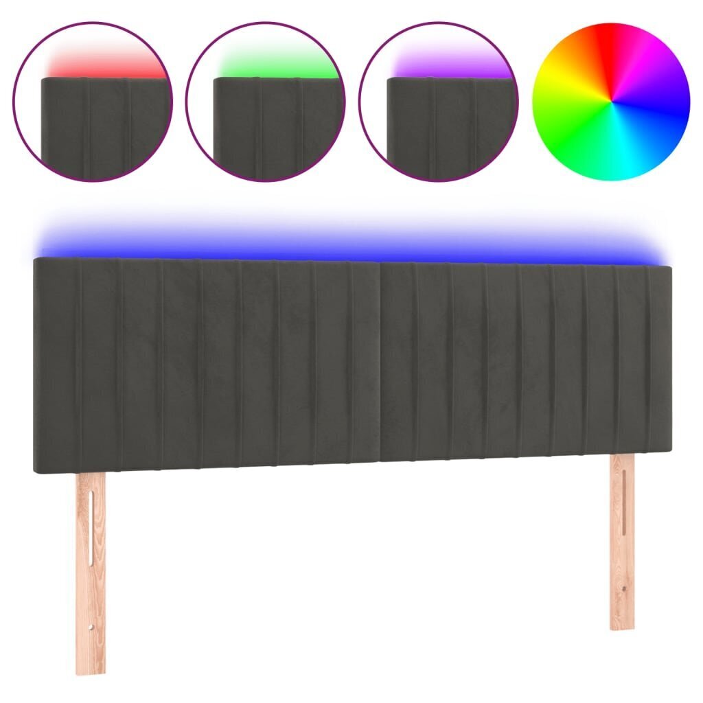 Sängynpääty LED vidaXL, Velvet, 144x5x78/88cm, tummanharmaa hinta ja tiedot | Sängyt | hobbyhall.fi