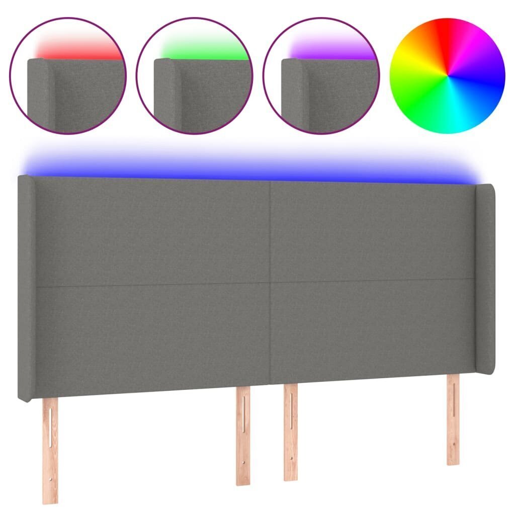 Sängynpääty LED-valolla, Kangas, 163x16x118/128cm, tummanharmaa hinta ja tiedot | Sängyt | hobbyhall.fi