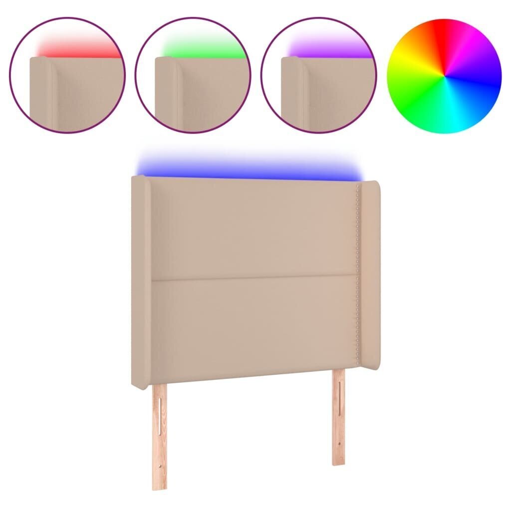 Sängynpääty LED-valolla, cappuccino, 103x16x118/128cm hinta ja tiedot | Sängyt | hobbyhall.fi