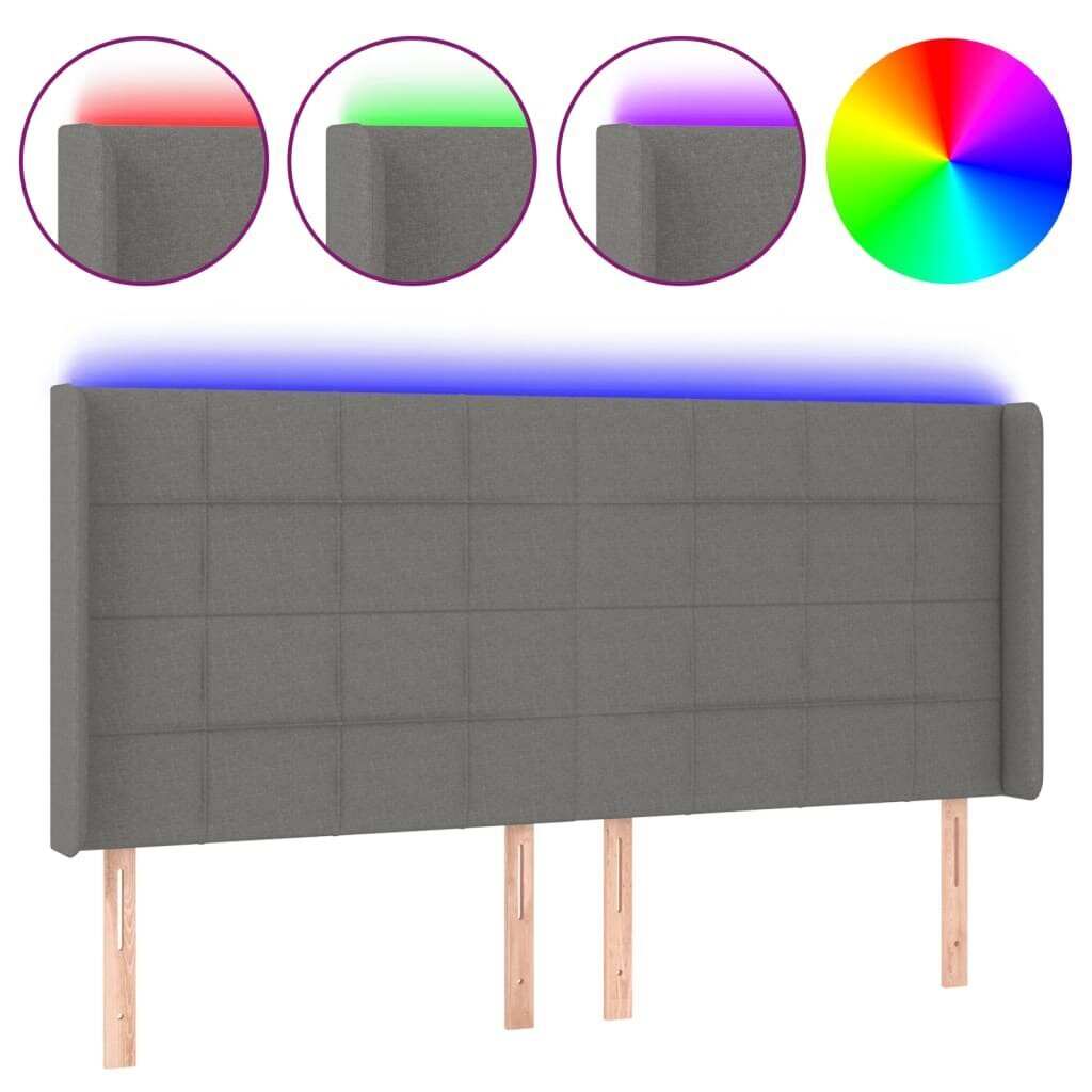 Sängynpääty LED-valolla, Kangas, 163x16x118/128cm, tummanharmaa hinta ja tiedot | Sängyt | hobbyhall.fi