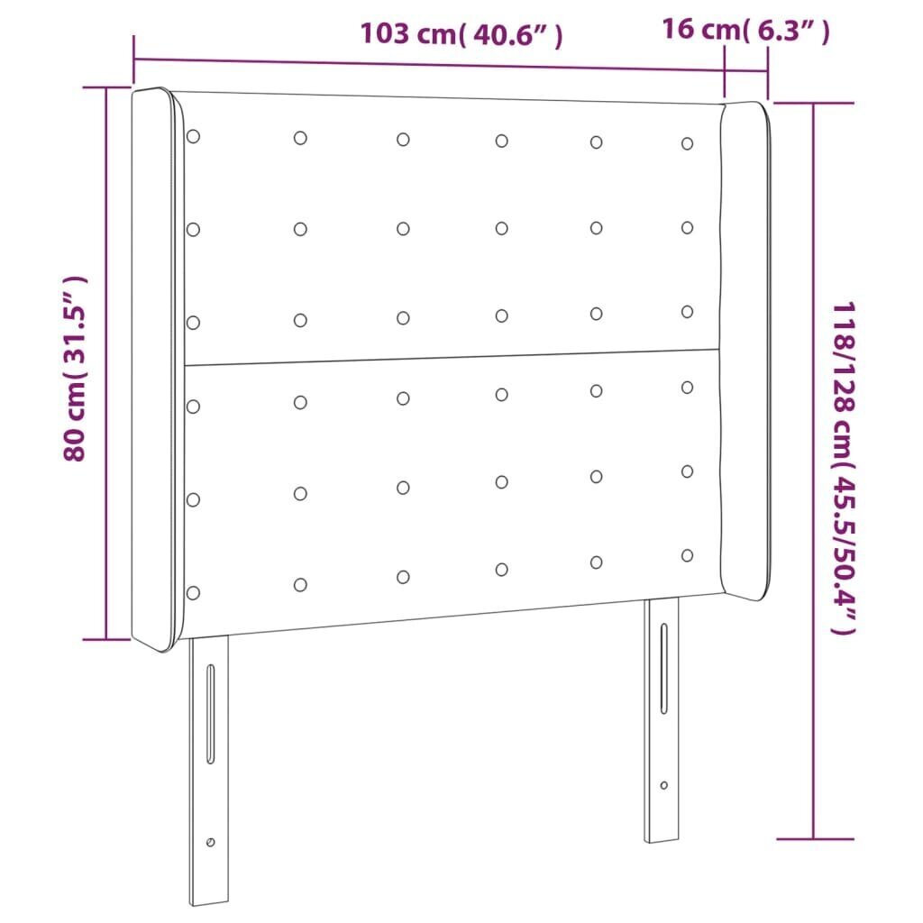 Sängynpääty LED-valolla, cappuccino, 103x16x118/128cm hinta ja tiedot | Sängyt | hobbyhall.fi