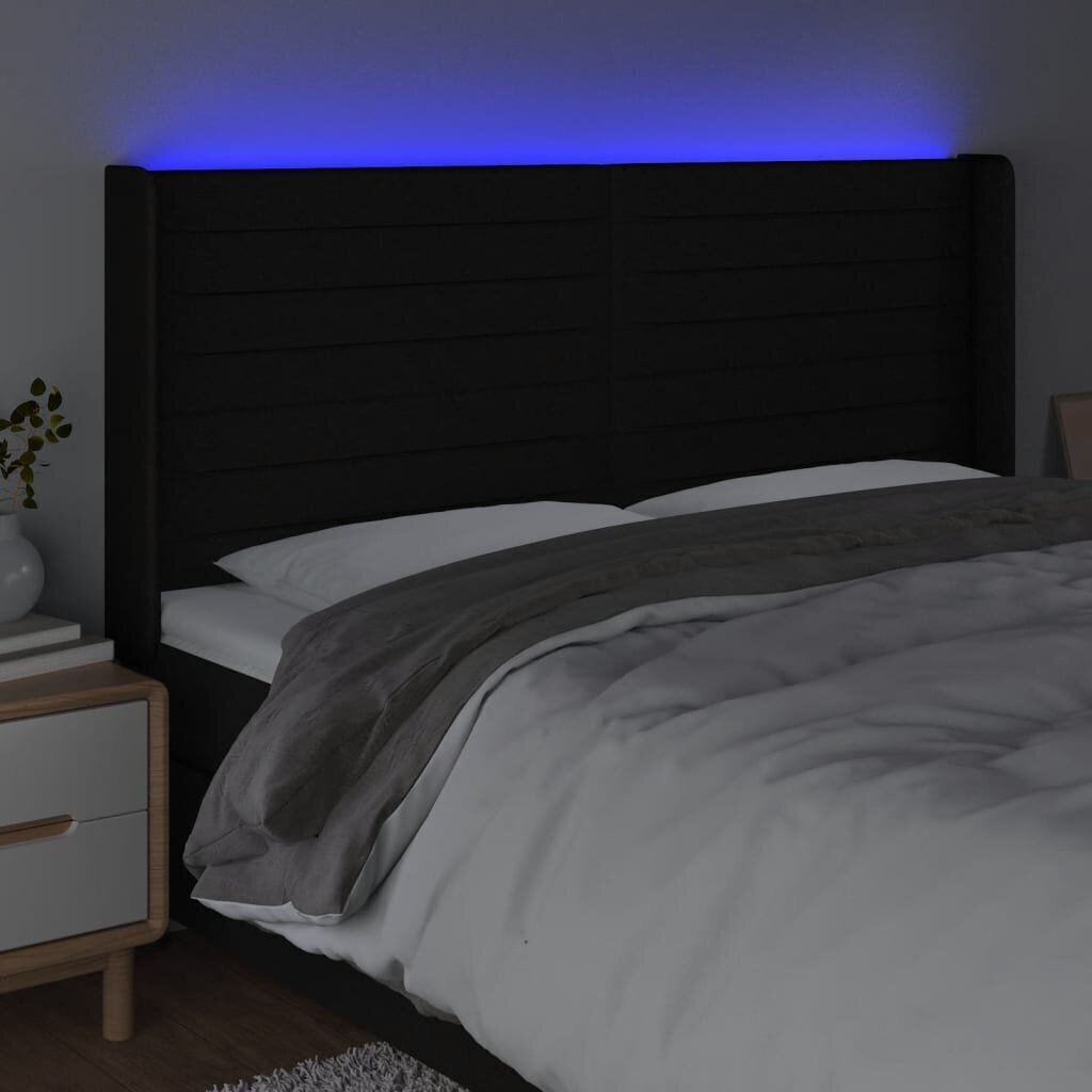 Sängynpääty LED-valolla, musta, 183x16x118/128cm hinta ja tiedot | Sängyt | hobbyhall.fi