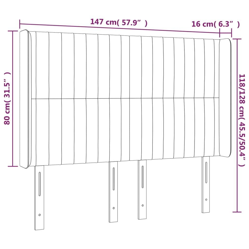 Sängynpääty LED-valolla, Kangas, 147x16x118/128 cm, kermanvärinen hinta ja tiedot | Sängyt | hobbyhall.fi