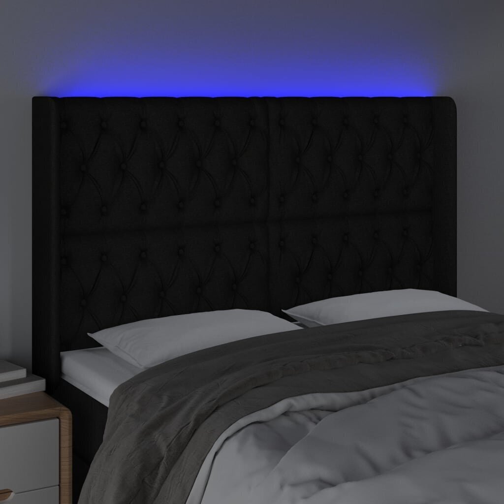 Sängynpääty LED vidaXL:llä, Kangas, 163x16x118/128cm, musta hinta ja tiedot | Sängyt | hobbyhall.fi