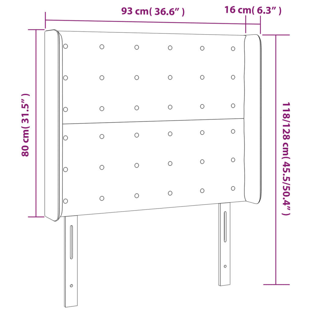 Sängynpääty LED-valolla, musta, 93x16x118/128cm hinta ja tiedot | Sängyt | hobbyhall.fi