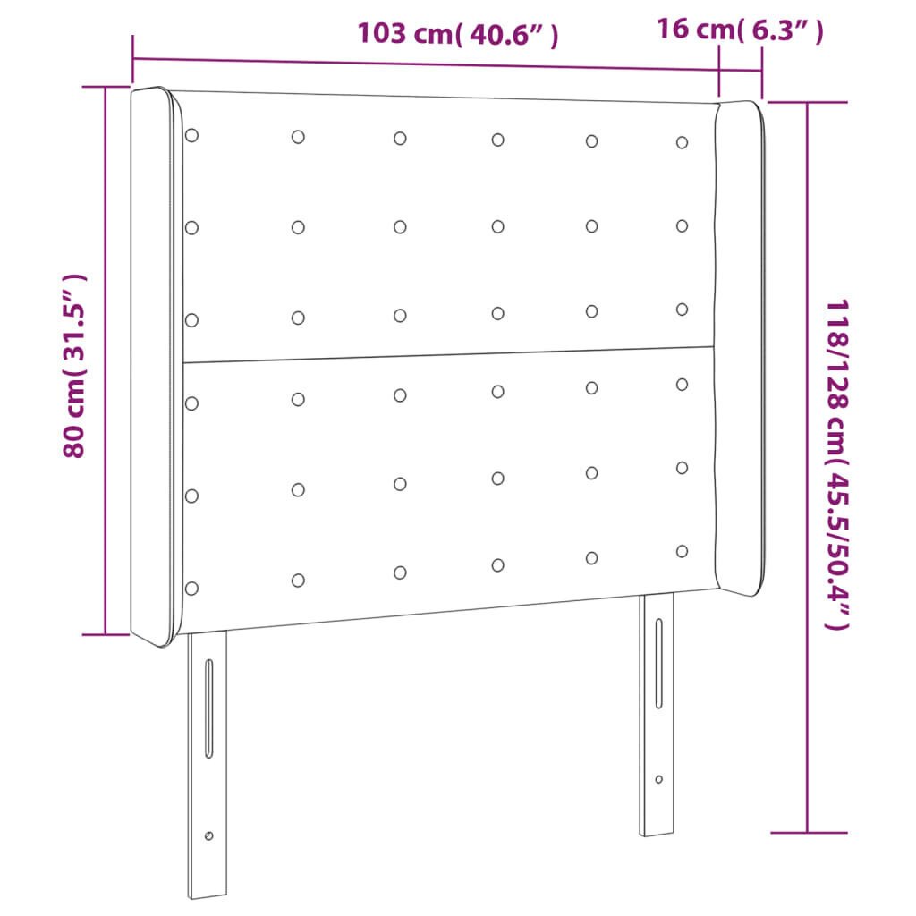 Sängynpääty LED-valolla, Kangas, 103x16x118/128cm, tummanharmaa hinta ja tiedot | Sängyt | hobbyhall.fi