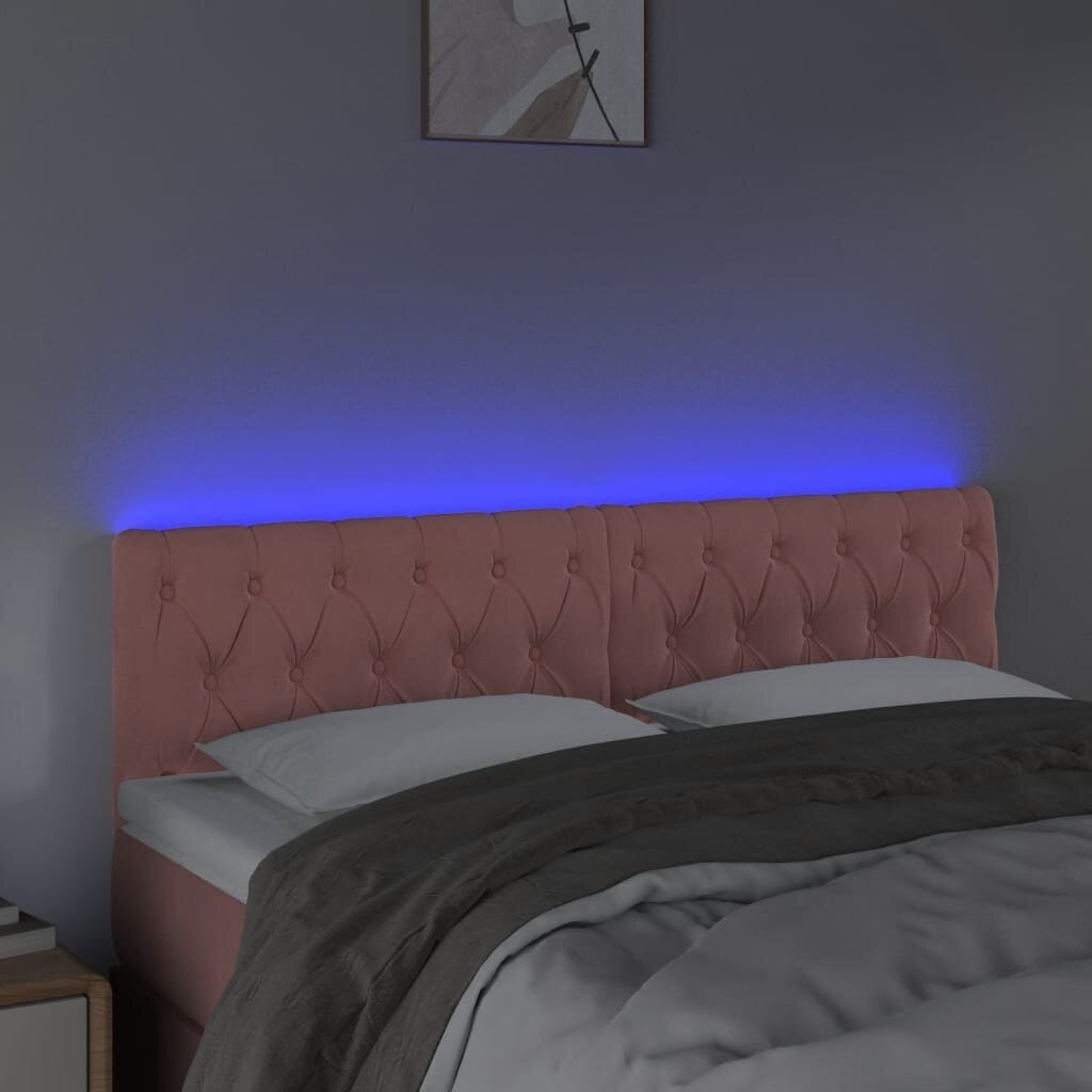 Sängynpääty LED vidaXL, Velvet, 144x7x78/88cm, vaaleanpunainen hinta ja tiedot | Sängyt | hobbyhall.fi