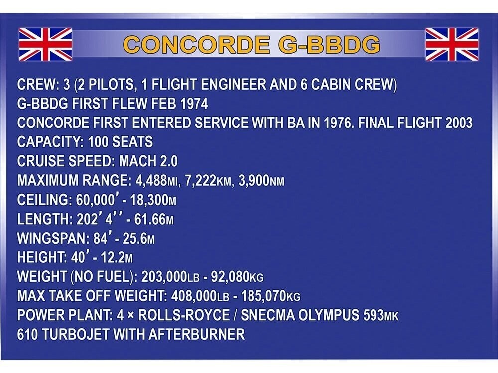 COBI - Muovirakennussarja Concorde G-BBDG, 1/95, 1917 hinta ja tiedot | LEGOT ja rakennuslelut | hobbyhall.fi