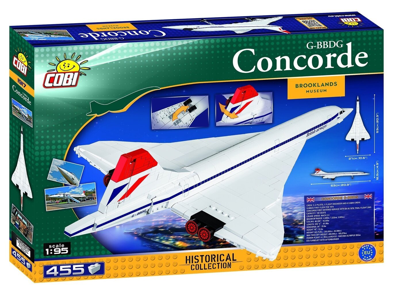 COBI - Muovirakennussarja Concorde G-BBDG, 1/95, 1917 hinta ja tiedot | LEGOT ja rakennuslelut | hobbyhall.fi