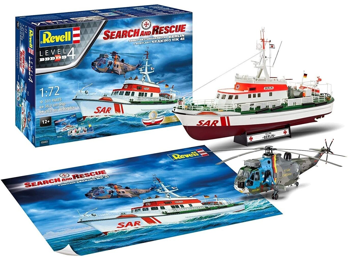 Pienoismalli Revell - DGzRS Berlin + Sea King "Good Bye Set", 1/72, 05683 hinta ja tiedot | LEGOT ja rakennuslelut | hobbyhall.fi