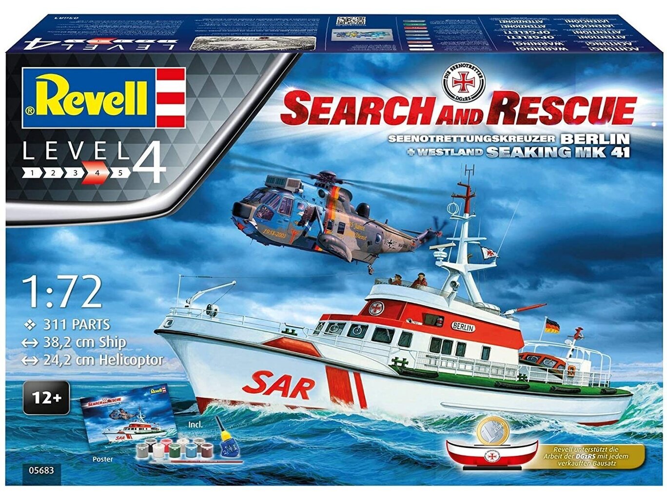 Pienoismalli Revell - DGzRS Berlin + Sea King "Good Bye Set", 1/72, 05683 hinta ja tiedot | LEGOT ja rakennuslelut | hobbyhall.fi