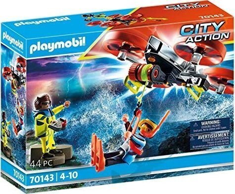 Playset Playmobil City Action Rescue Diver with Rescue Drone 70143 (44 osaa) hinta ja tiedot | LEGOT ja rakennuslelut | hobbyhall.fi