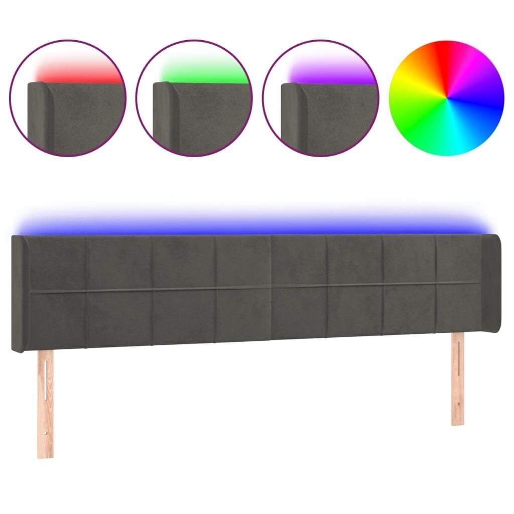 Sängynpääty LED vidaXL, Velvet, 203x16x78/88cm, tummanharmaa hinta ja tiedot | Sängyt | hobbyhall.fi