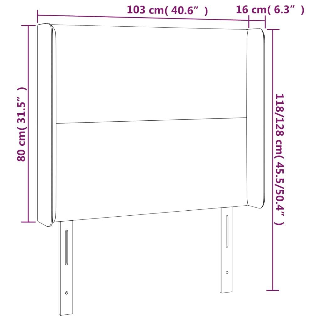 Sängynpääty LED-valolla, Velvet, 103x16x118/128cm, tummanharmaa hinta ja tiedot | Sängyt | hobbyhall.fi