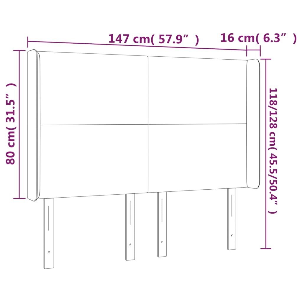 Sängynpääty LED-valolla, harmaa, 147x16x118/128 cm hinta ja tiedot | Sängyt | hobbyhall.fi