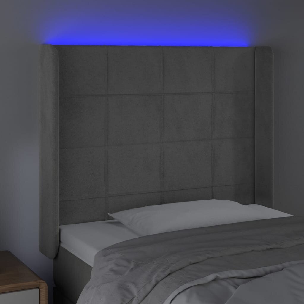 Sängynpääty LED vidaXL, Velvet, 103x16x118/128cm, vaaleanharmaa hinta ja tiedot | Sängyt | hobbyhall.fi