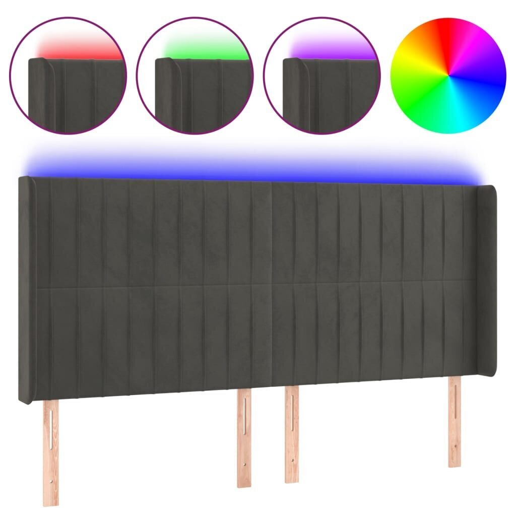 Sängynpääty LED-valolla, Velvet, 183x16x118/128cm, tummanharmaa hinta ja tiedot | Sängyt | hobbyhall.fi