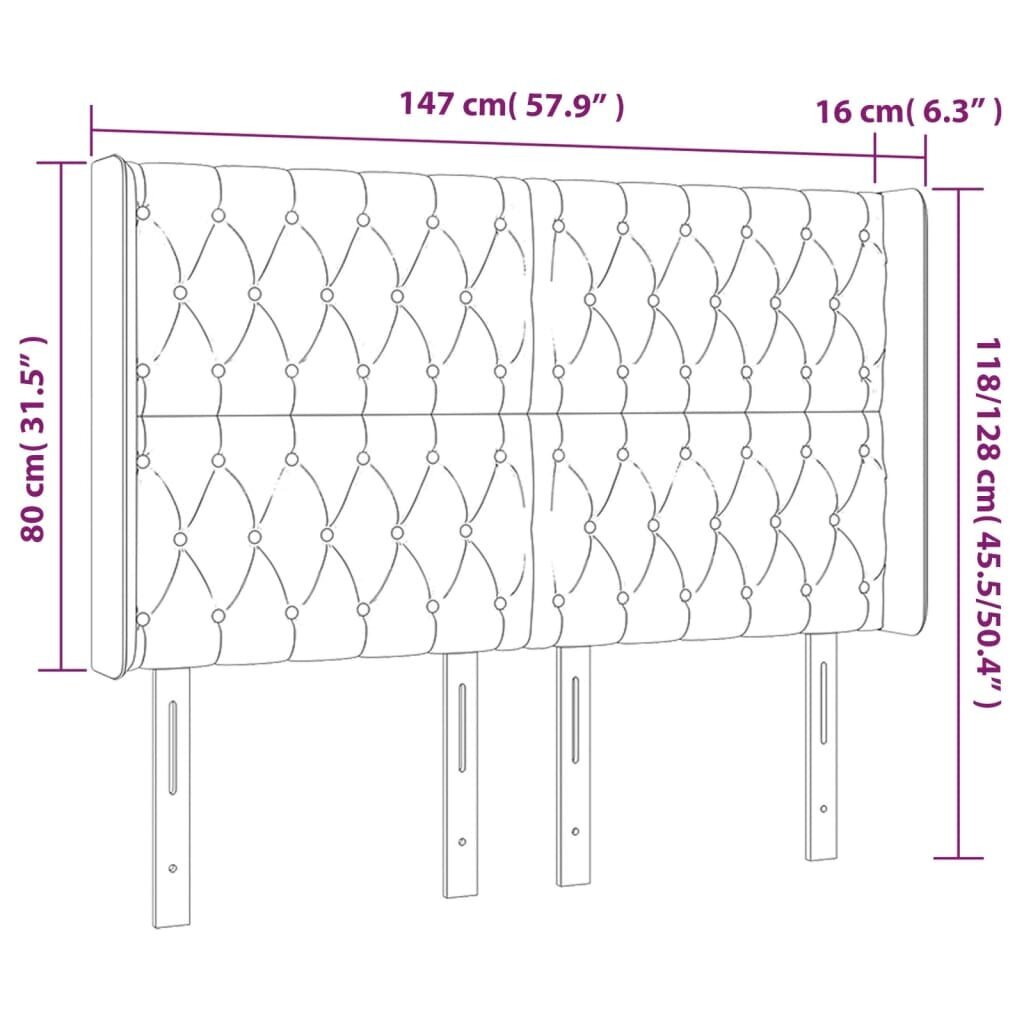 vidaXL Sängynpääty LED-valolla, musta, 147x16x118/128cm, sametti hinta ja tiedot | Sängyt | hobbyhall.fi