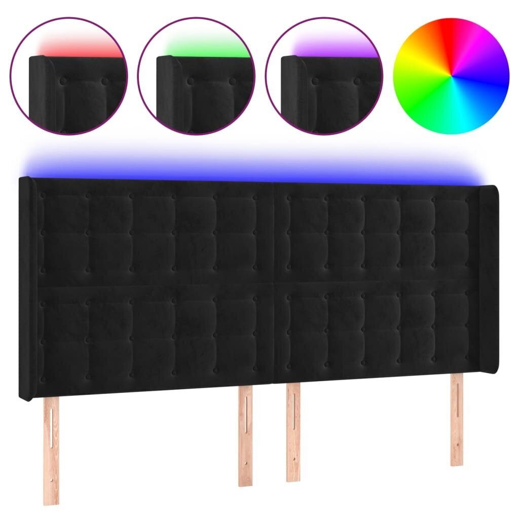 Sängynpääty LED-valolla, musta, 163x16x118/128cm hinta ja tiedot | Sängyt | hobbyhall.fi