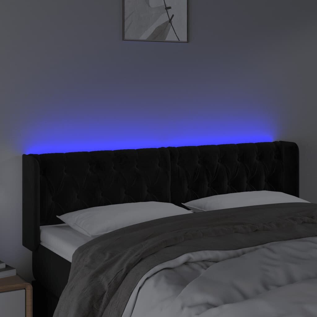 vidaXL Sängynpääty LED-valolla, musta, 163x16x78/88cm, sametti hinta ja tiedot | Sängyt | hobbyhall.fi