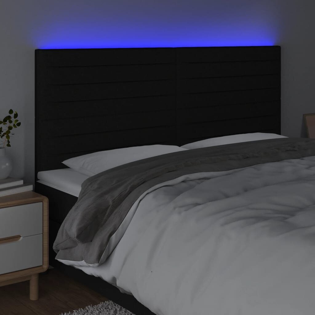 vidaXL Sängynpääty LED-valolla, musta, 160x5x118/128cm, kangas hinta ja tiedot | Sängyt | hobbyhall.fi