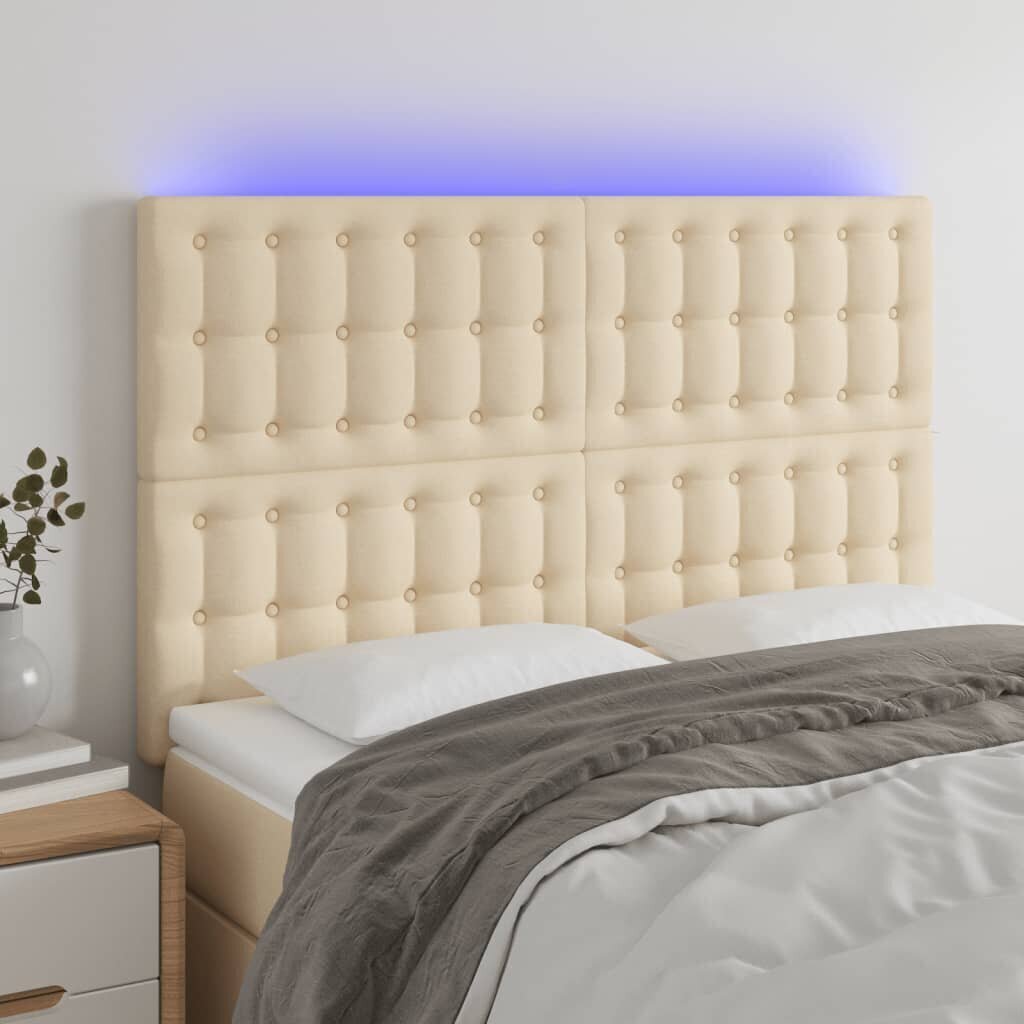 Sängynpääty LED-valolla, Kangas, 144x5x118/128 cm, kermanvärinen hinta ja tiedot | Sängyt | hobbyhall.fi