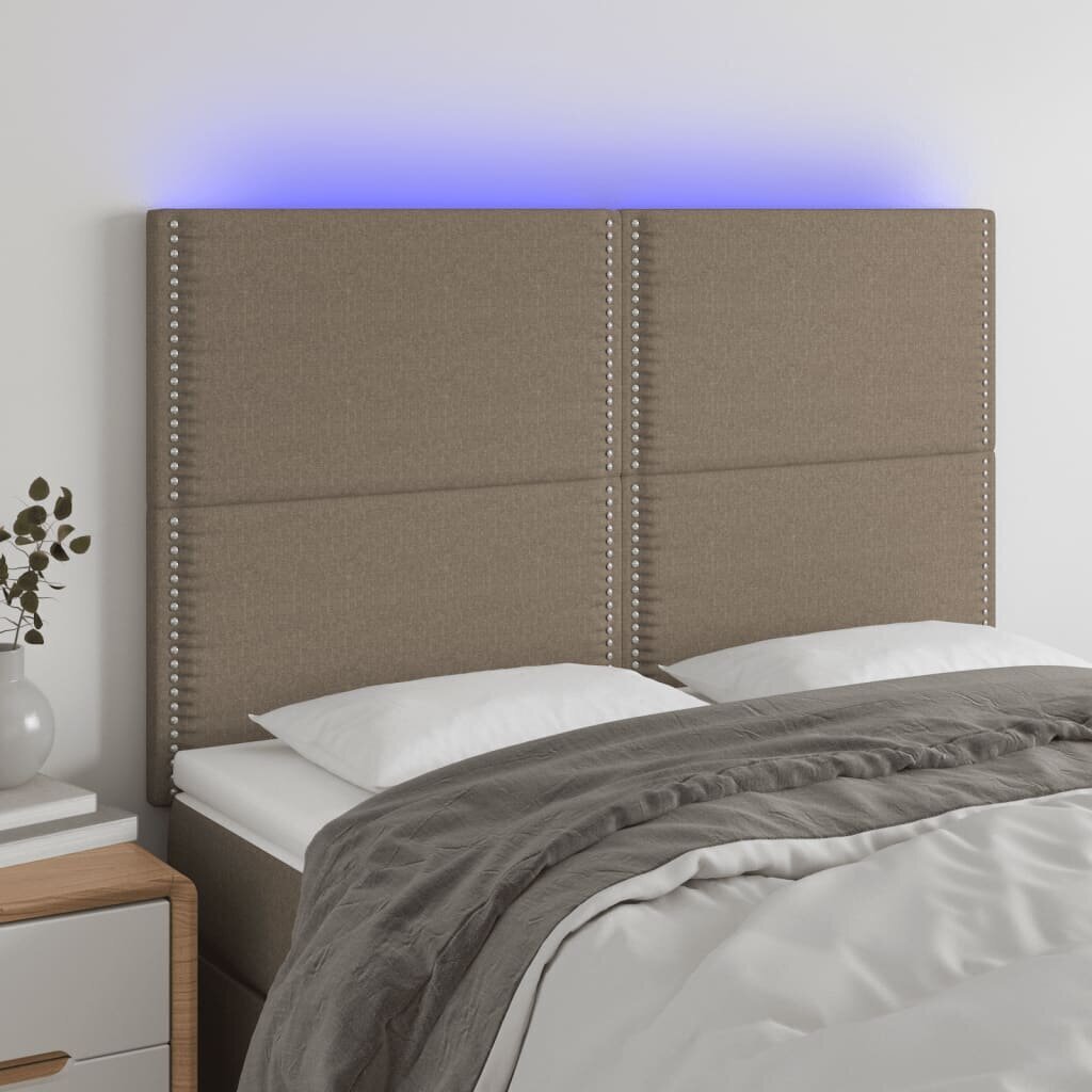 Sängynpääty LED-valolla, kangas, 144x5x118/128cm, taupe väri hinta ja tiedot | Sängyt | hobbyhall.fi