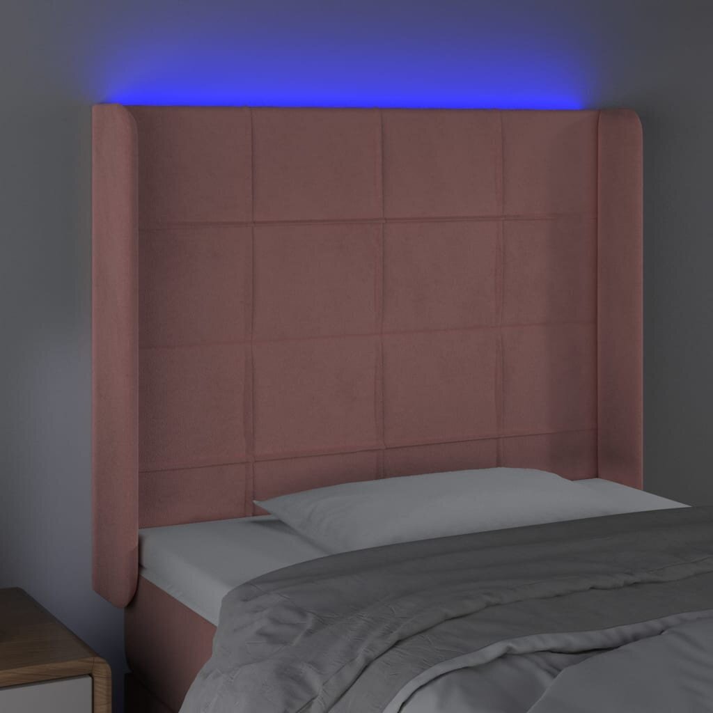 vidaXL Sängynpääty LED-valolla, pinkki, 103x16x118/128cm, sametti hinta ja tiedot | Sängyt | hobbyhall.fi