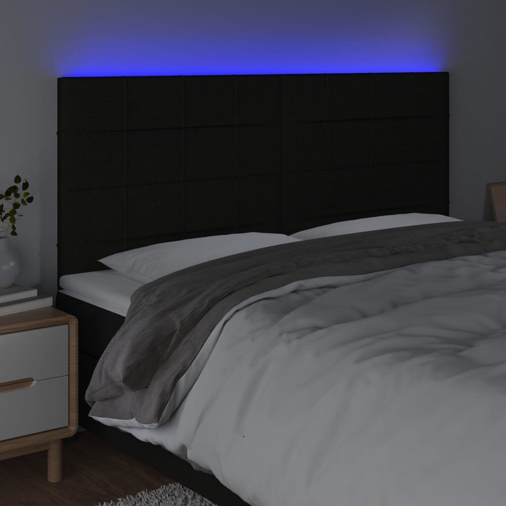 vidaXL Sängynpääty LED-valolla, musta, 180x5x118/128cm, kangas hinta ja tiedot | Sängyt | hobbyhall.fi