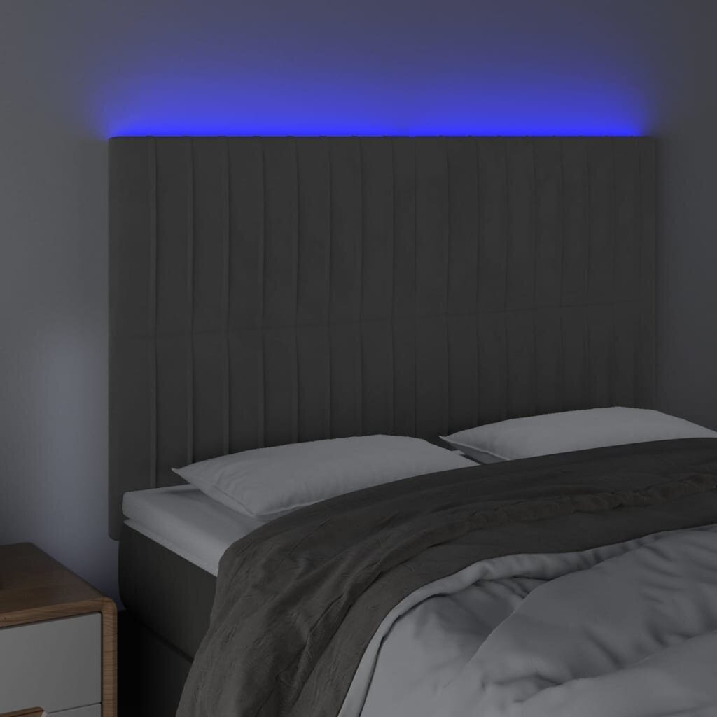 Sängynpääty LED vidaXL, Velvet, 144x5x118/128cm, tummanharmaa hinta ja tiedot | Sängyt | hobbyhall.fi