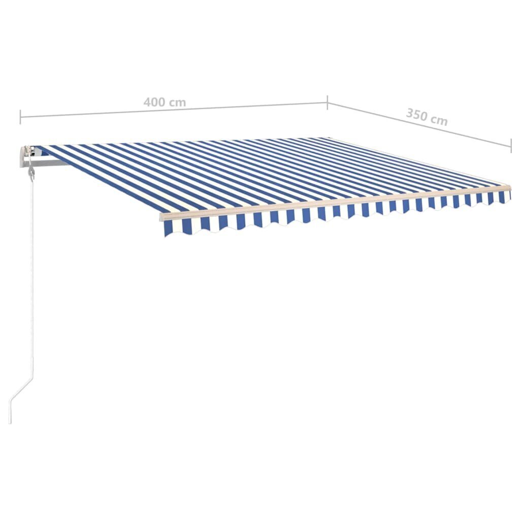 Automaattinen sisäänvedettävä markiisi, 400x350 cm, sininen hinta ja tiedot | Aurinkovarjot ja markiisit | hobbyhall.fi