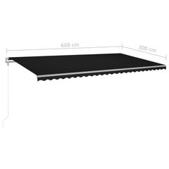 Automaattinen markiisi LED / tuulitunnistimella, 600x300 cm, harmaa hinta ja tiedot | Aurinkovarjot ja markiisit | hobbyhall.fi