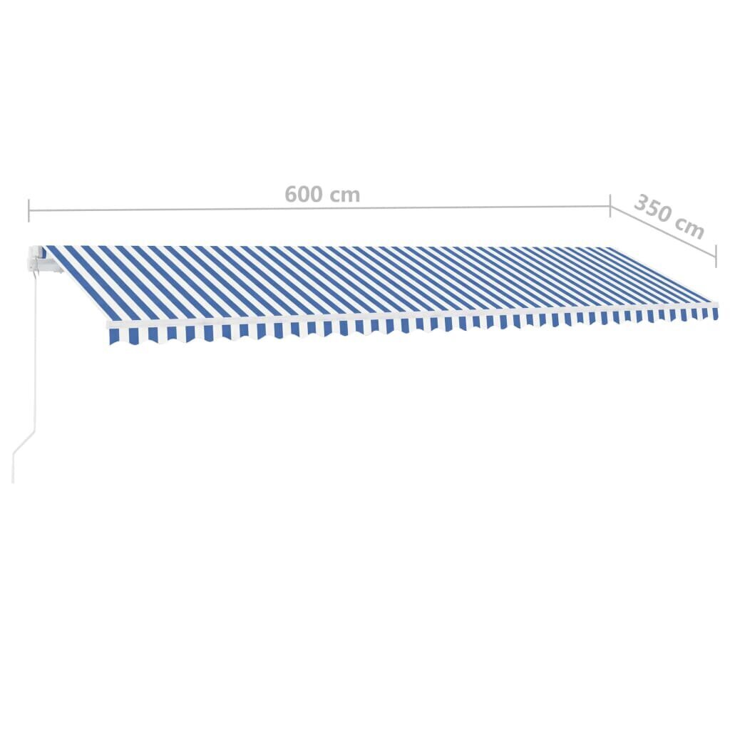 Manuaalinen sisäänvedettävä markiisi, 600x350 cm, sininen hinta ja tiedot | Aurinkovarjot ja markiisit | hobbyhall.fi