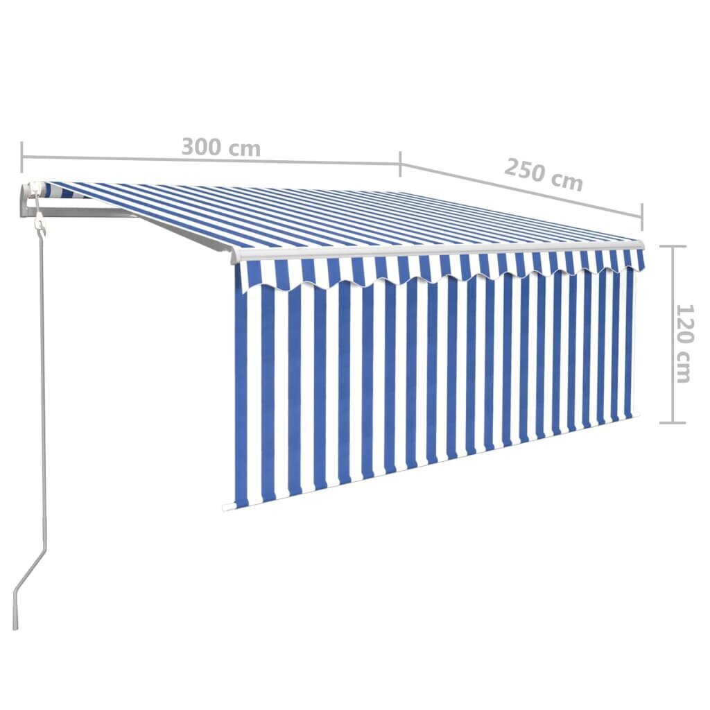 Markiisi verholla / LED / tuulitunnistimella, 3x2,5 m, sininen hinta ja tiedot | Aurinkovarjot ja markiisit | hobbyhall.fi