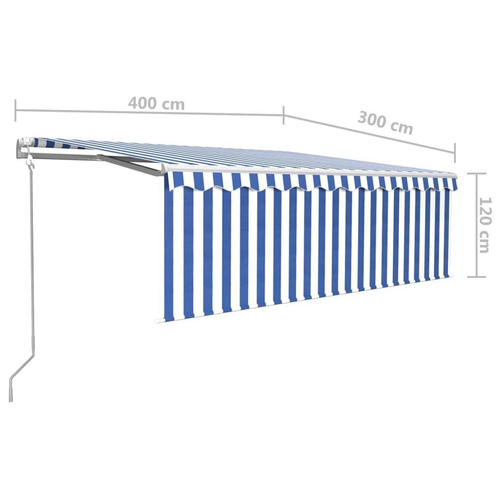 Markiisi verholla / LED / tuulitunnistimella, 4x3 m, sininen hinta ja tiedot | Aurinkovarjot ja markiisit | hobbyhall.fi