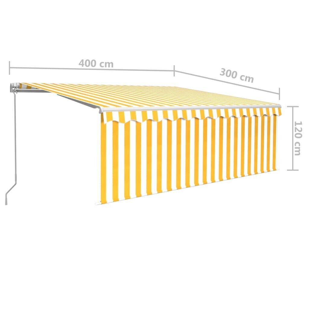 Manuaalinen sisäänvedettävä markiisi, keltainen ja valkoinen, 4x3m hinta ja tiedot | Aurinkovarjot ja markiisit | hobbyhall.fi