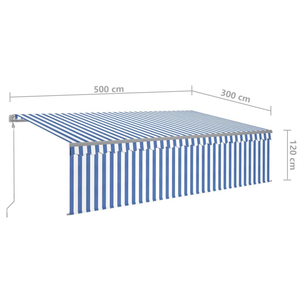 Automaattinen sisäänvedettävä markiisi, sininen ja valkoinen, 5x3m hinta ja tiedot | Aurinkovarjot ja markiisit | hobbyhall.fi