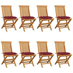 Puutarhatuolit viininpunaisilla tyynyillä, 8 kpl, tiikki hinta ja tiedot | Puutarhatuolit | hobbyhall.fi