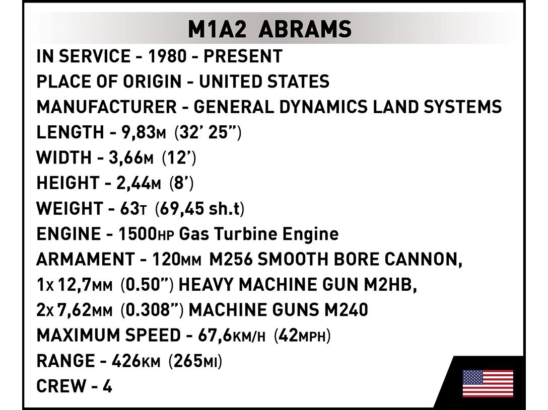 COBI - Muovirakennussarja M1A2 Abrams, 1/35, 2622 hinta ja tiedot | LEGOT ja rakennuslelut | hobbyhall.fi