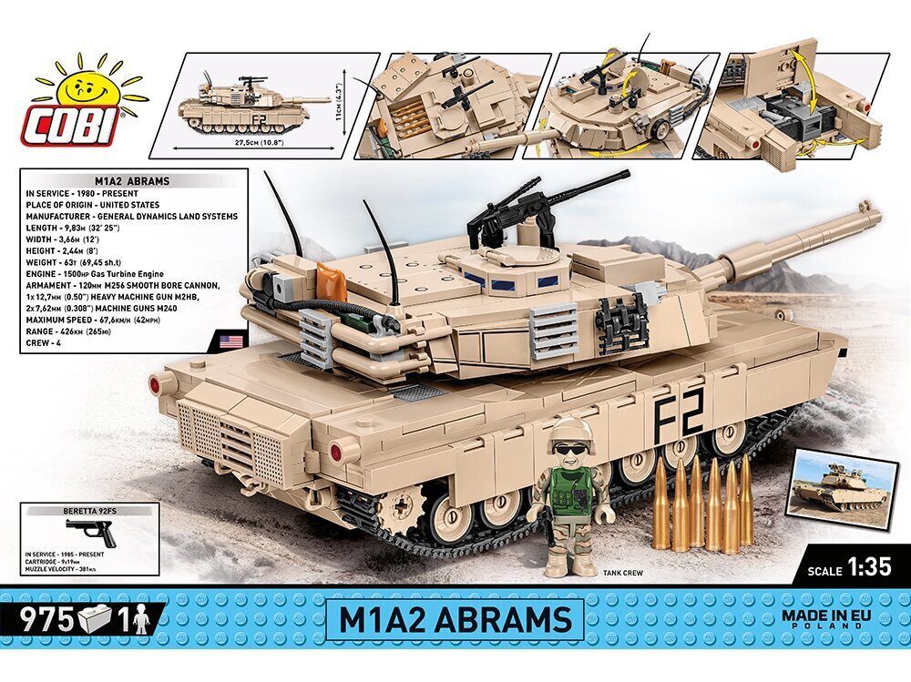 COBI - Muovirakennussarja M1A2 Abrams, 1/35, 2622 hinta ja tiedot | LEGOT ja rakennuslelut | hobbyhall.fi