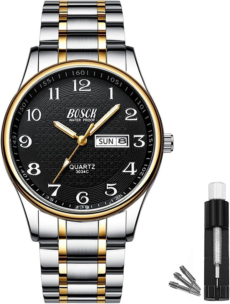 Bosck Men Analog Clock, Ruostumattomasta teräksestä valmistettu vedenpitävä muotirannekello miehille, auto- ja päiväkello B08YNCLTHJ hinta ja tiedot | Miesten kellot | hobbyhall.fi