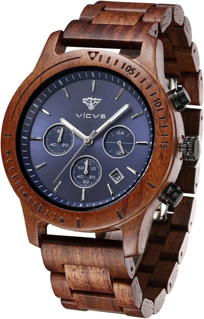 Vicvs Men's Nature Wooden Watch Mulenchunctional Quartts Analog Rantellolla kalenterinäyttö Chronograph -toiminto puinen rannekoru miehille (santelipuu) B08F42224S hinta ja tiedot | Miesten kellot | hobbyhall.fi