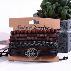 MIEHEN ECO LEATHER SET SET 4x LIFE TREE Vintage rannekoru Vintage rannekoru JU04 hinta ja tiedot | Miesten korut | hobbyhall.fi